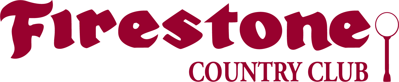 Firestone Country Club logo in maroon with stylized 'Firestone' text and a key graphic at the right, and 'COUNTRY CLUB' beneath.